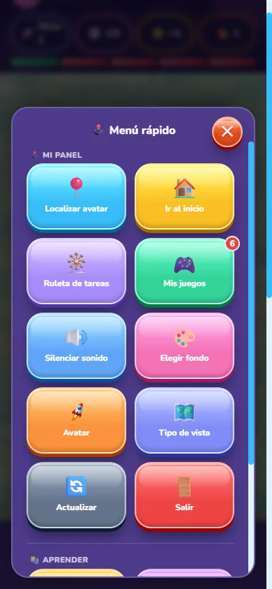 Menú rápido con botones grandes de colores
